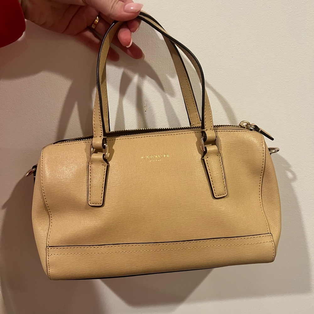 Coach Tan Leather Handbag Coach Saffiano Mini Satchel Handbag Purse